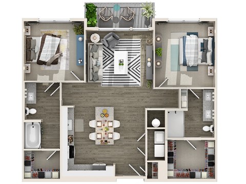 Floor plan for 2 beds, 2 baths, 1147 sqft